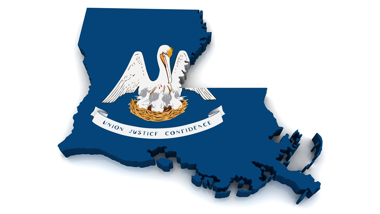 Outline of the state of Louisiana with the state flag in the middle - Insurance in Louisiana - Kelly Lee Insurance