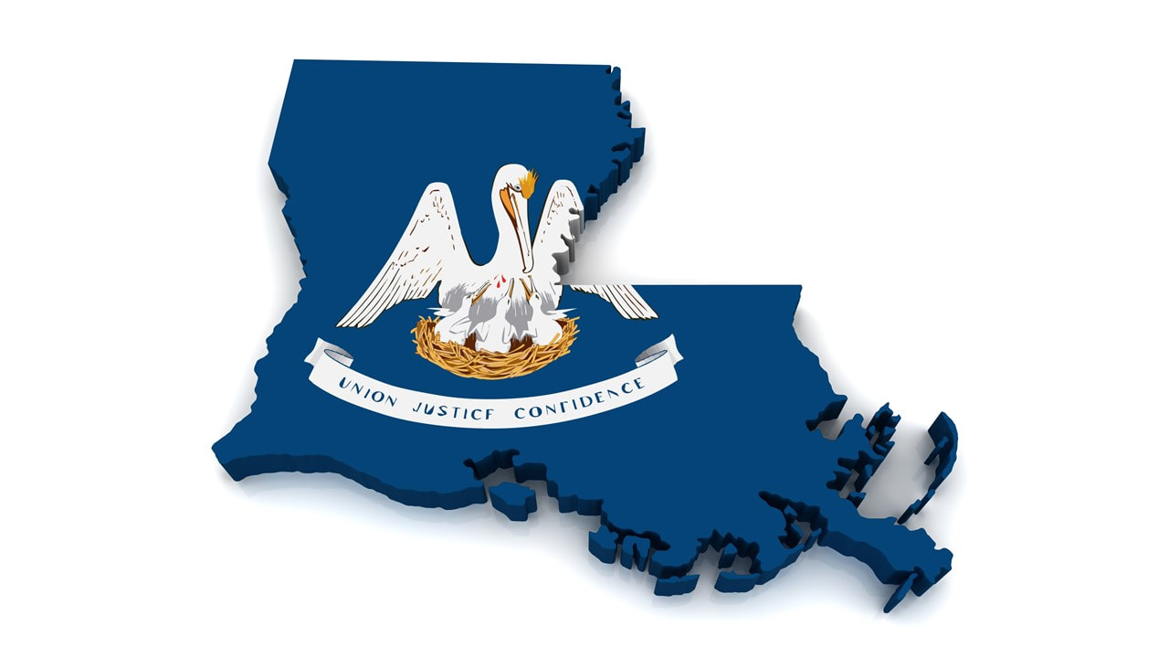Cutout image of the state of Louisiana with the state flag centered in it - Car Insurance Louisiana - Kelly Lee Insurance