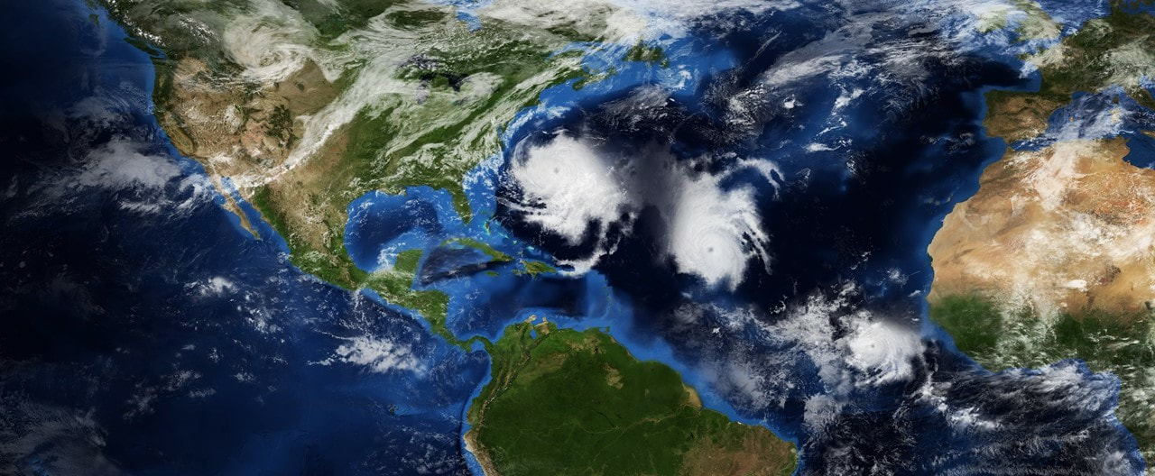 Three tropical storms lined up to hit the Gulf of Mexico - image from space.